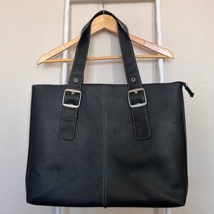 SOLO Laptop Travel Tote Bag Black Faux Leather Executive Work Bag Like New